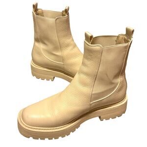 Sam Edelman Size 7.5 Laguna Chelsea Cream Leather Lug Sole Chunky Boots